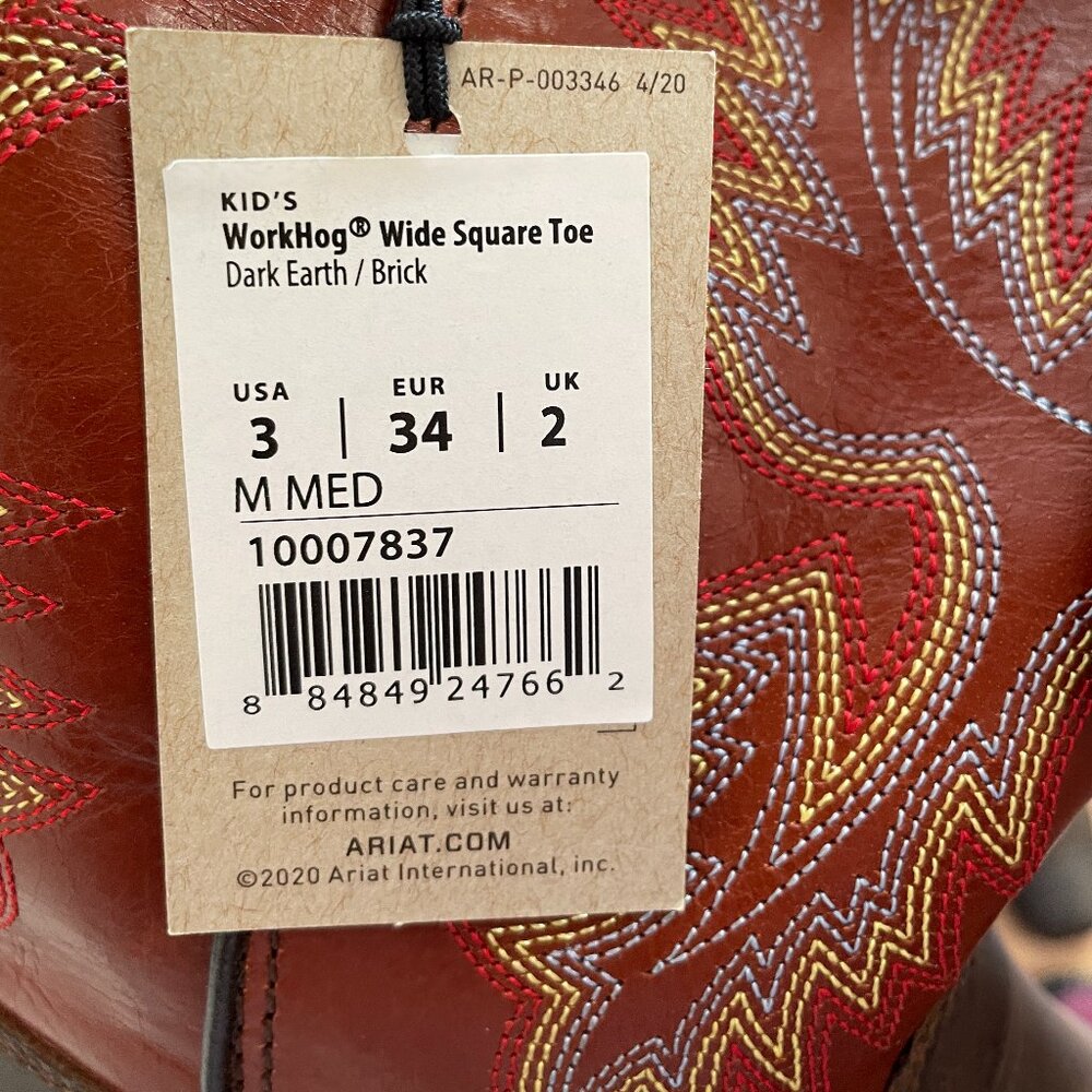 FIRM. NIB Ariat Kid's Dark Earth Workhog Square Toe Leather Boots Cowboy Cowgirl - Picture 3 of 15